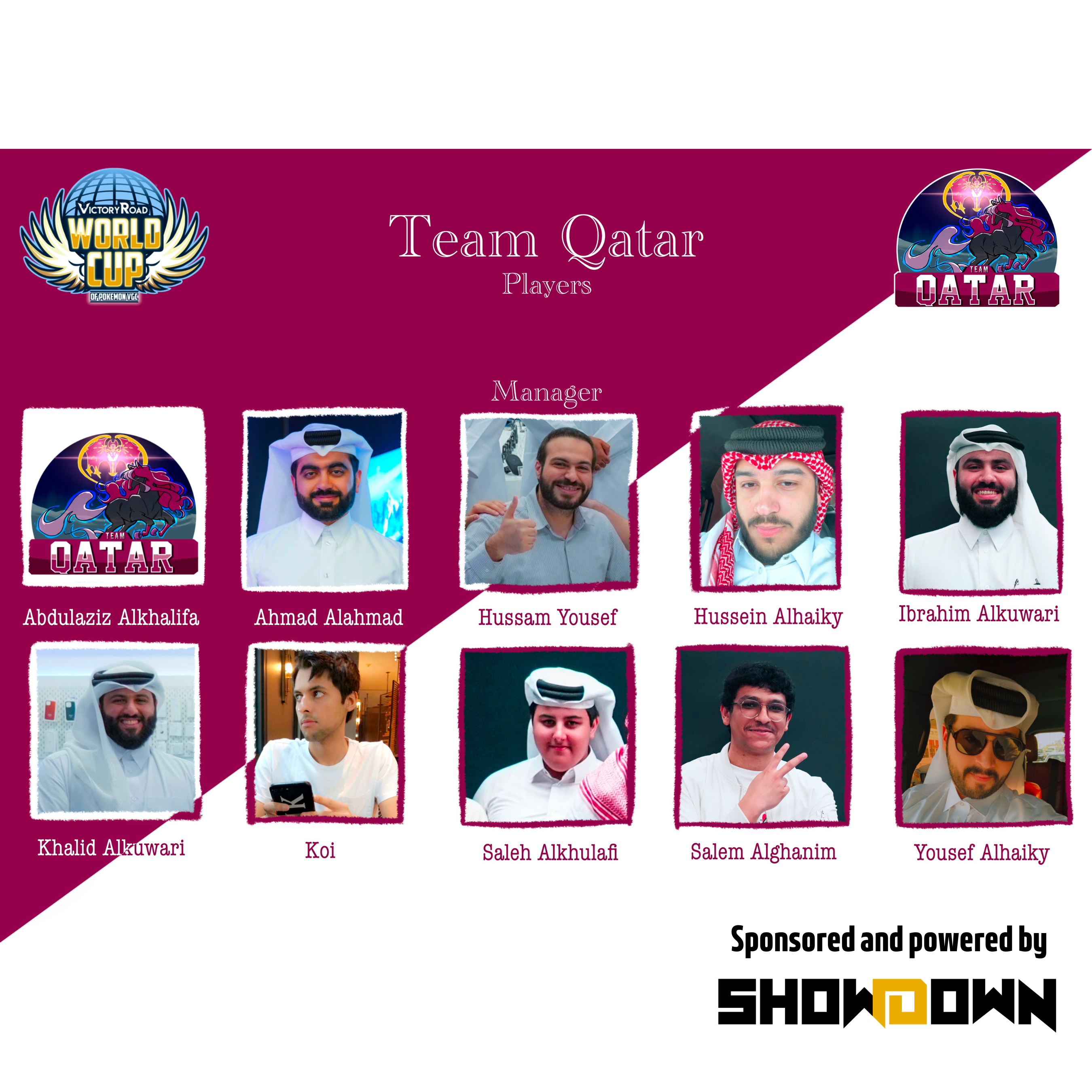 An Image showing the roster of the Qatari National team competing in the pokemon world cup